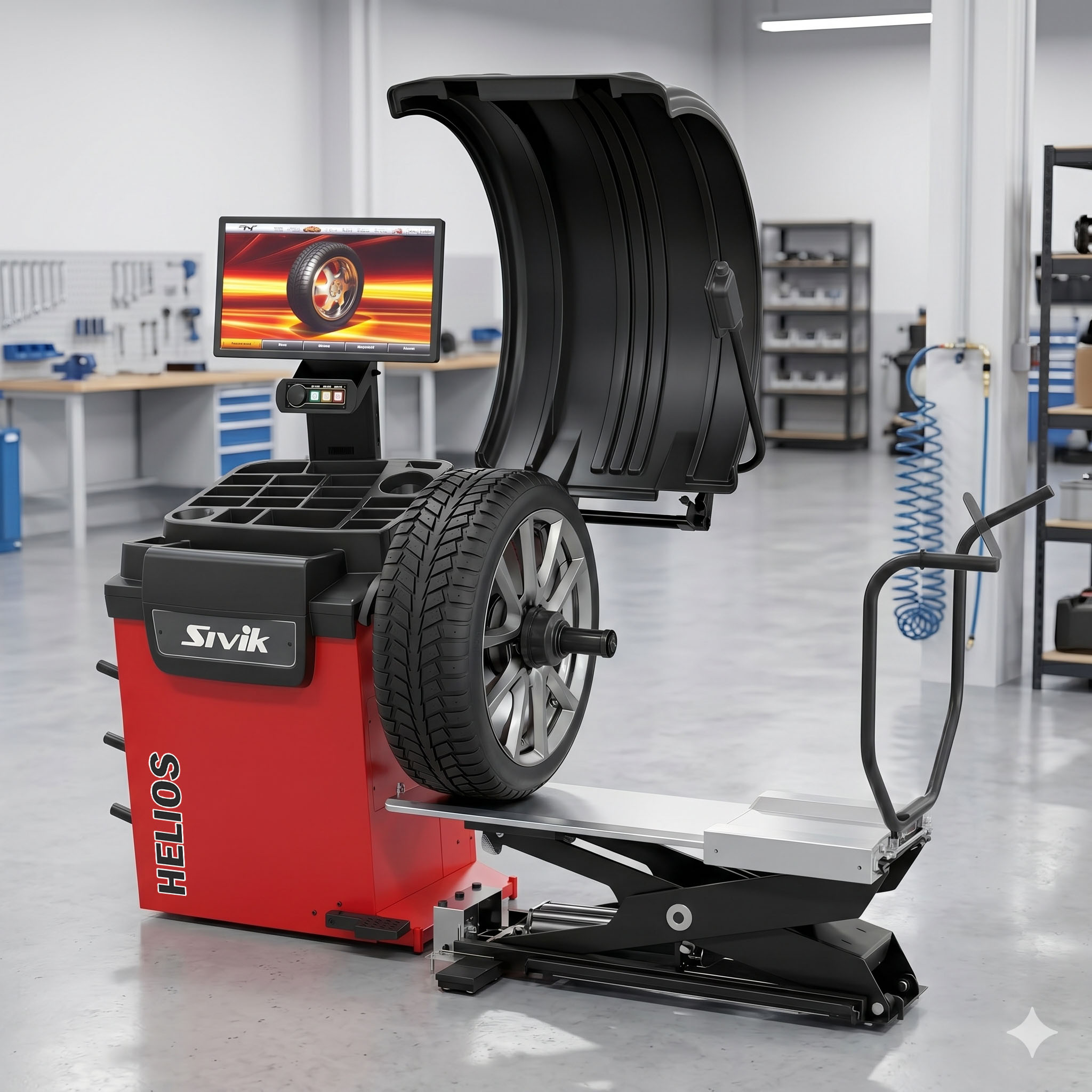 máy cân bằng lốp sivik helios và nâng lốp ks-239